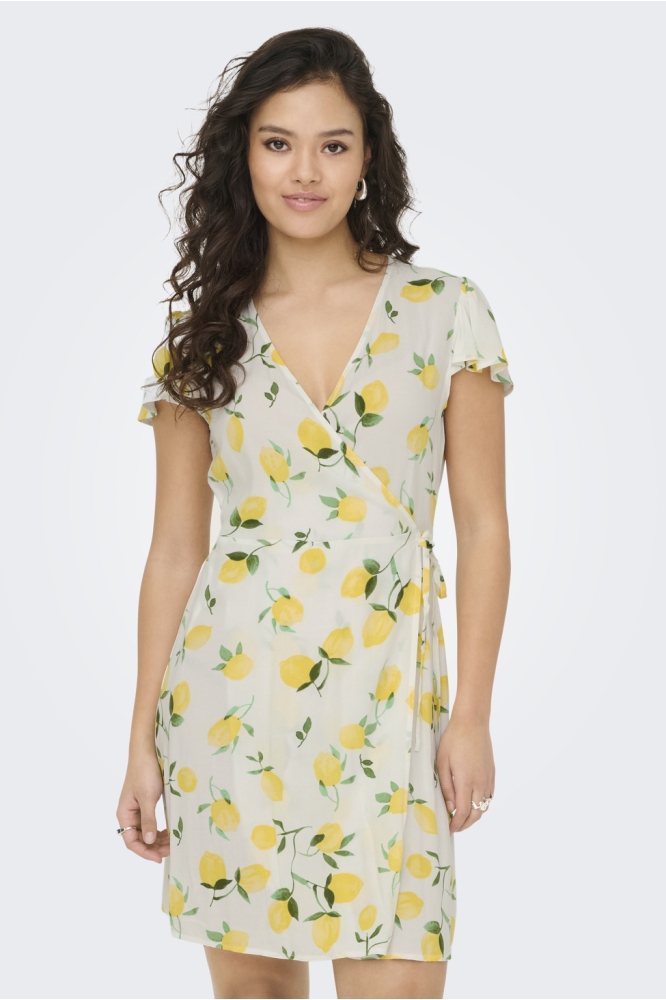 JDYSEZEN LIFE S/S WRAP DRESS WVN DI 15351572 CLOUD DANCER/LEMON